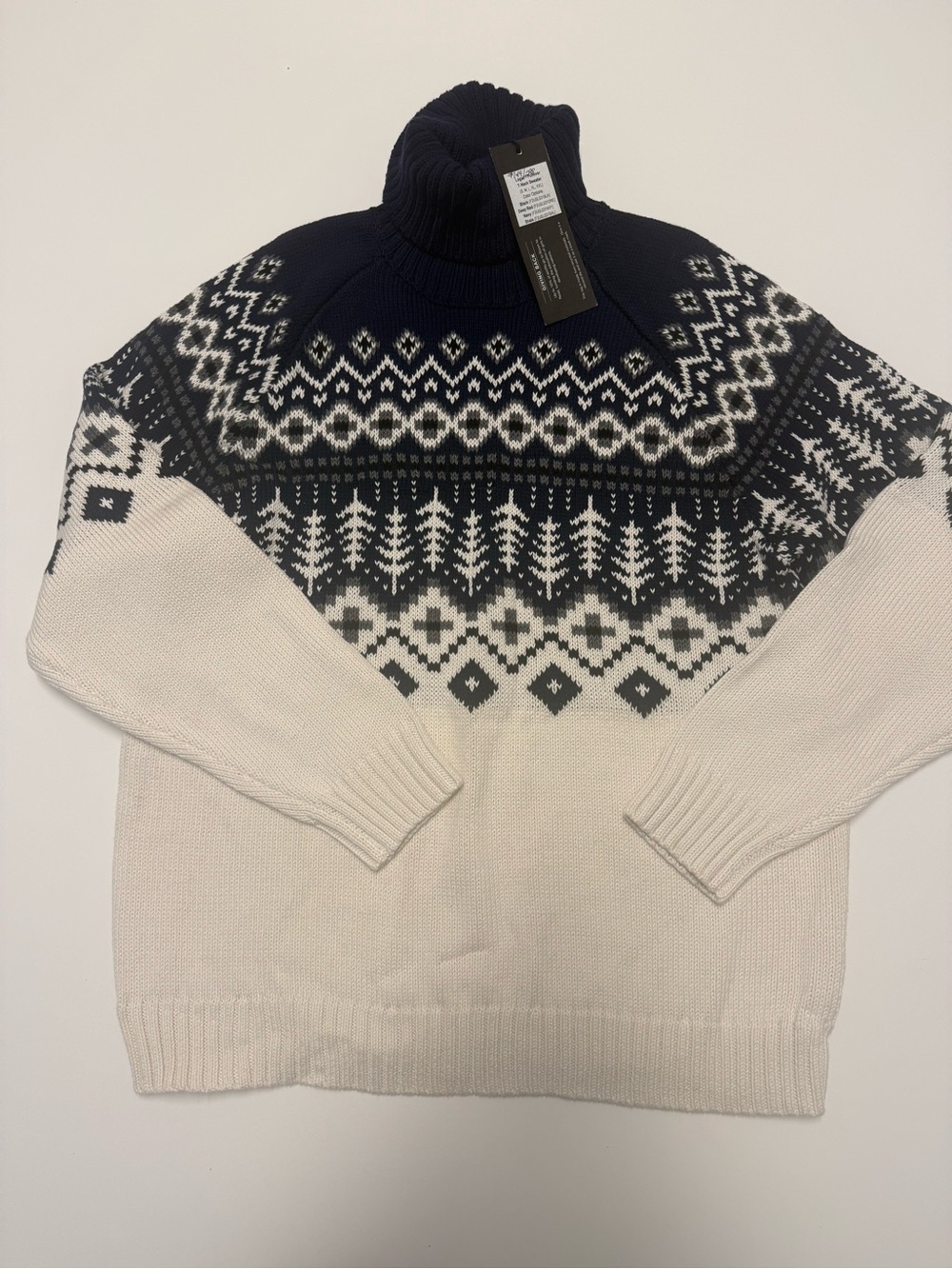 Alp N Rock Logan Fair Isle Turtleneck Sweater Navy Ivory Size Large NWT